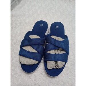 Woman's Blue Navy  Cross Strap Slip On  Sandals Sz 10W